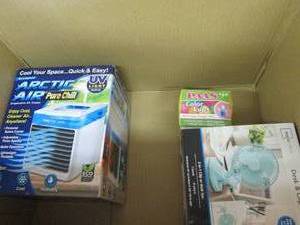 box with desk fan, arctic chill fan...