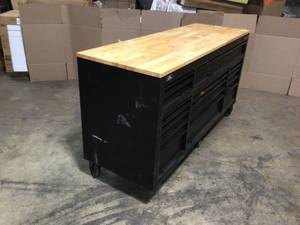 72 in. W x 24 in. D Heavy Duty 18-Drawer Mobile Workbench Tool Chest with Adjustable-Height Hardwood Top in Matte Black by Husky Customer Returns See Pictures
