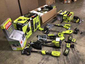 Pallet with assorted Ryobi Outdoor Tools various models and conditions customer returns see pictures