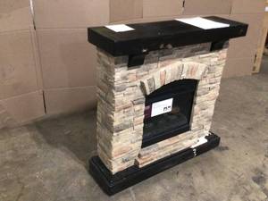 Pembroke 40 in. Freestanding Faux Stone Infrared Electric Fireplace in Tan with Mantel by Home Decorators Collection damaged review picturesCustomer Returns See Pictures