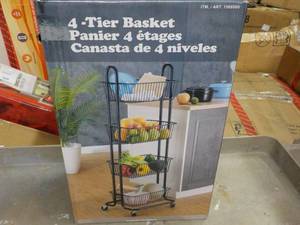 4 Tier Wire Basket Stand on Wheels-...