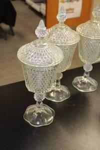 Huge Covered Glass Dish Lot of 4  Candy Sundae Wine  Extremely Heavy