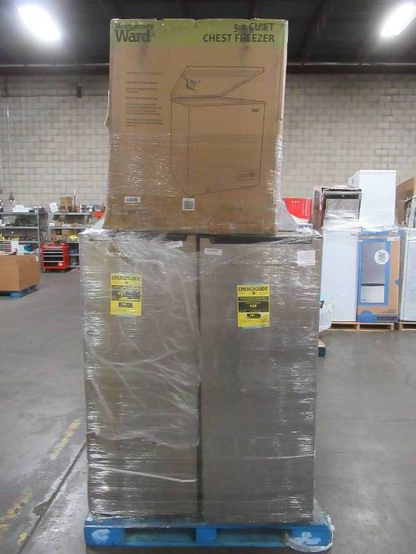 lot 4 image: UNTOUCHED WHOLESALE PALLET OF SCRATCH AND DENT ANDOR UNCLAIMEDRETURNED CHEST & VERTICAL FREEZERS