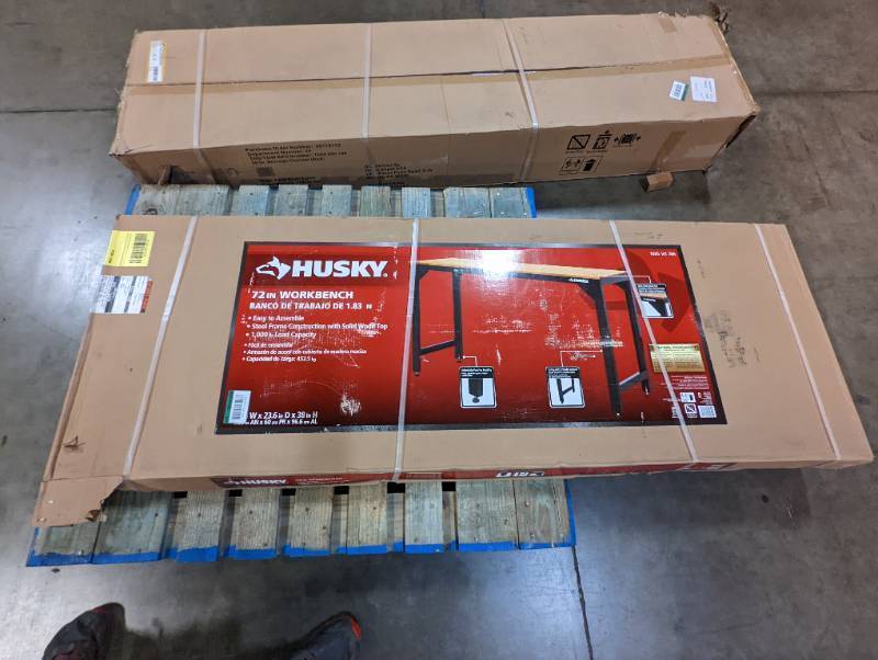 lot 823 image: Husky 6 ft. Solid Wood Top Workbench in Black