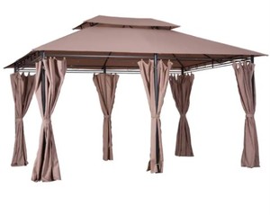 lot 203 image: Outsunny 10 ft. x 13 ft. 2-Tier Steel Outdoor Garden Gazebo With Vented Soft Top Canopy, 84C-050. - Unclaimed Freight.