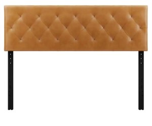 lot 217 image: Brookside Avery Adjustable Brown Camel Faux Leather Queen Headboard, BS01UPHBQQFC.