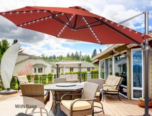 lot 219 image: Sonkuki 11 ft. Round Solar LED Aluminum 360-Degree Rotation Cantilever Offset Outdoor Patio Umbrella - Missing Base.