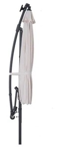 lot 220 image: 10 ft. Cantilever Patio Umbrella Solar LED Offset Hanging Umbrella in Beige, JU-34M-LED. - Missing Base.