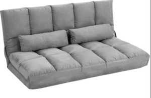 lot 222 image: Homcom 51.25 Grey Suede Double Floor Sofa Bed with 7-Position Adjustable Backrest, 833-932V80GY - Unclaimed Freight.