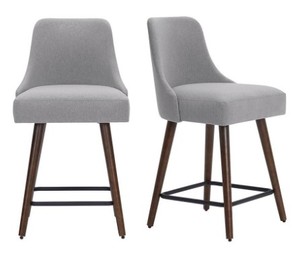 lot 223 image: Stylewell (Set of 2) Benfield Brown Wood Upholstered Counter Stool with Back and Stone Gray Seat (19.48 in. W x 36 in. H). Needs Cleaning.