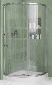 lot 236 image: Glacier Bay Maia 32 in. x 72.80 in. Semi-Frameless Sliding Shower Door in Chrome with 32 in. x 32 in. Base in White, GBSH211 - Unclaimed Freight.