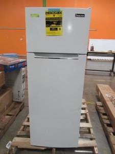lot 208 image: Magic Chef 7.4 cu. ft. 2-Door Mini Fridge in White, MCDR740WE - Scratch and Dent, Works Well.