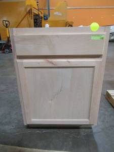 lot 237 image: Hampton Assembled 24x34.5x24 in. Base Kitchen Cabinet in Unfinished Beech - Crack in Door.