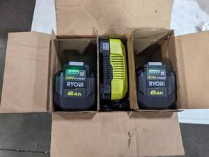 lot 277 image: Two Ryobi 6AH 40v Batteries With Rapid Charger - NEW