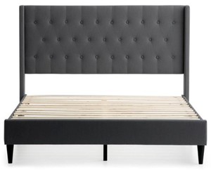 lot 632 image: Malouf Wren Dark Gray Queen Upholstered Bed Frame, WKQQDGO3UB. NEW