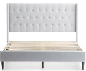lot 633 image: Malouf Wren White Gray Queen Upholstered Bed Frame, WKQQWGO3UB - NEW