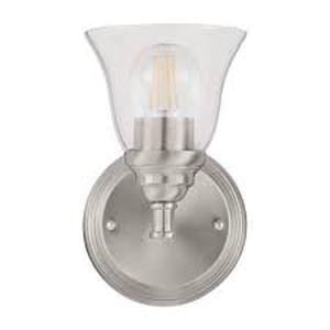 5.5 in. Marsden 1-Light Brushed Nickel Transitional Wall Mount Sconce Light with Clear Glass Shade