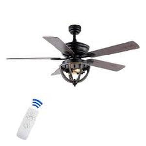 Jasper 52 in. 2-Light Black Farmhouse Industrial Iron Dome Shade LED Ceiling Fan with Remote