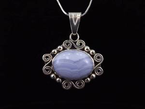 .925 Sterling Silver Blue Lace Agate Pendant Necklace