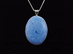.925 Sterling Silver Light Blue Dressing Stone Pendant Necklace