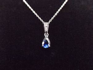 .925 Sterling Silver Pear Cut Sapphire Crystal Pendant Necklace