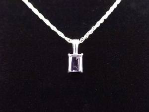 .925 Sterling Silver Emerald Cut Amethyst Pendant Necklace
