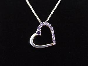 .925 Sterling Silver Amethyst Crystal Heart Pendant Necklace