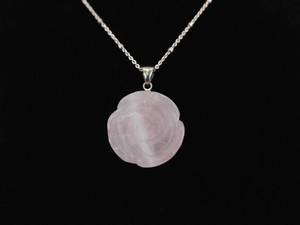 .925 Sterling Silver Carved Rose Quartz Pendant Necklace