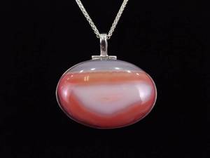 .925 Sterling Silver Large Pink Agate Pendant Necklace