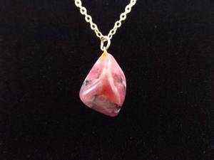 .925 Sterling Silver Pink Rhodonite Agate Vermeil Pendant Necklace