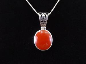 .925 Sterling Silver Silpada Red Coral Cabochon Pendant Necklace
