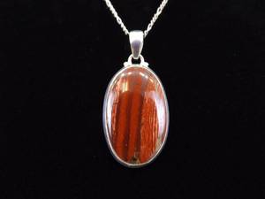 .925 Sterling Silver Jasper Cabochon Pendant Necklace