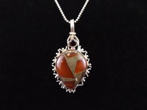 .925 Sterling Silver Brecciated Jasper Pendant Necklace