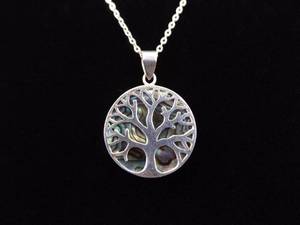 .925 Sterling Silver Tree of Life Abalone Pendant Necklace