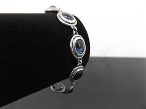.925 Sterling Silver Blue Glass Cabochons Bracelet
