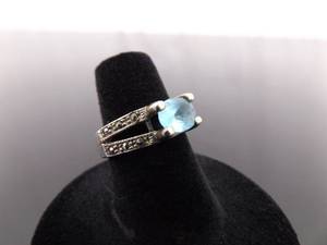 .925 Sterling Silver Art Nouveau Oval Cut Topaz Ring Size 6
