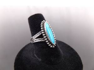 .925 Sterling Silver Native Sleeping Beauty Turquoise Ring Size 7.25