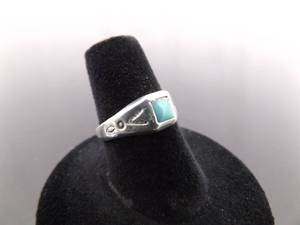 .925 Sterling Silver Native Turquoise Ring Size 6.75