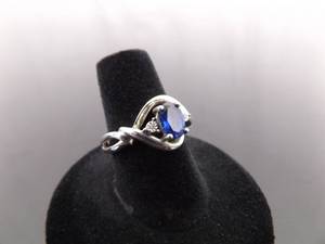 .925 Sterling Silver Blue Sapphire Crystal Ring Size 6.75