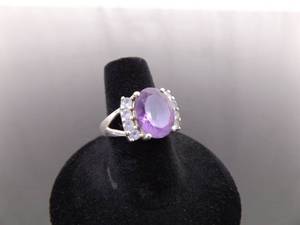 .925 Sterling Silver Amethyst Crystal Ring Size 6.5