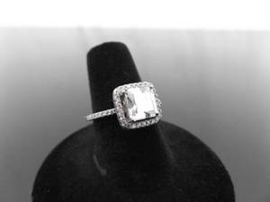 .925 Sterling Silver Square Cut Crystal Ring Size 7