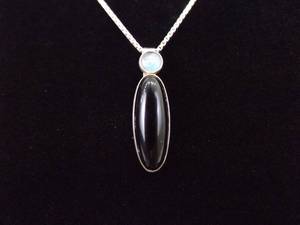 .925 Sterling Silver Opal and Black Onyx Pendant Necklace