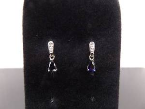 .925 Sterling Silver Blue Sapphire Crystal Dangle Post Earrings