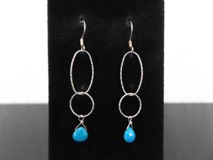 .925 Sterling Silver Faceted Sleeping Beauty Turquoise Hook Earrings