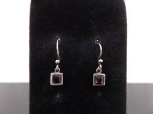 .925 Sterling Silver Square Cut Amethyst Dangle Hook Earrings