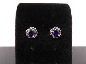 .925 Sterling Silver Art Nouveau Faceted Amethyst Post Earrings