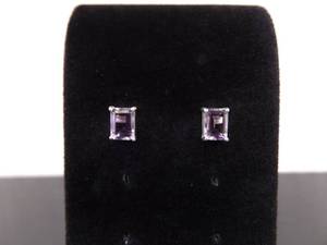 .925 Sterling Silver Emerald Cut Amethyst Post Earrings