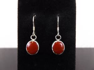 .925 Sterling Silver Silpada Red Coral Cabochon Dangle Hook Earrings