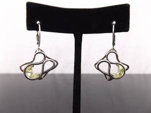 .925 Sterling Silver Styled Peridot Crystal Hook Latch Earrings