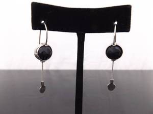 .925 Sterling Silver Faceted Black Onyx Tail Dangle Hook Earrings